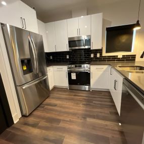 New build student house in midtown Atlanta, with a practical kitchen design. All new appliances, subway backsplash tile, granite countertops, and luxury LVP flooring from Floor&Decor.