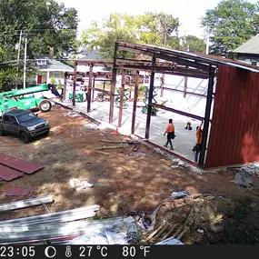 Using a telehandler machine to hoist heavy metal pieces so we can work at heights to assemble the steel structure of what is to become famed Atlanta sculptor Marty Dawes new Cherrylion Studio on Atlanta's Beltline.