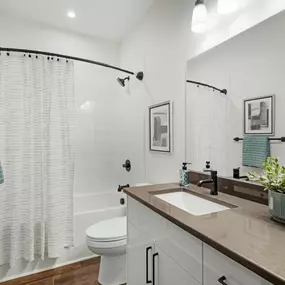 Full service construction with style and flair is our signature at Sterling Park Properties general contracting. Here's a student house bathroom, beautifully appointed with all the necessary amenities.