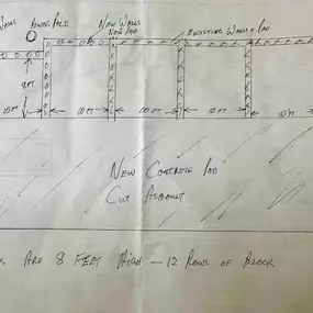 New site development sketches done by our project manager before we start construction for dumpster pads, aprons, and surrounding bock walls that screen off the area from residents at this apartment living community.