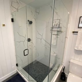 Bathroom remodel with finished granite shower