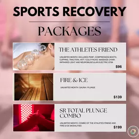 ???? Elevate Your Recovery Game with Our Sports Recovery Packages! ????️‍♂️????

Athletes and active individuals—your body deserves the best care! Whether you're looking to reduce muscle soreness, improve circulation, or speed up recovery, we've got you covered with our unlimited monthly sports recovery options:

✅ The Athlete’s Friend – A full suite of recovery tools including PEMF, compression boots, cupping, traction, and more for just $96!

????❄️ Fire & Ice – Enjoy the benefits of sauna and