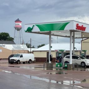 Sinclair gas station fueling island.