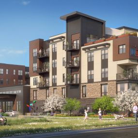 Exterior of The Gallery at Fort Collins senior living community during the day