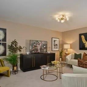 Photography of the living room interior of the Wycke Place Buckingham Show Home