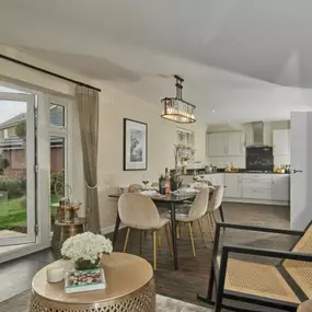 Photography of the kitchen / dining / family area interior of the Wycke Place Buckingham Show Home