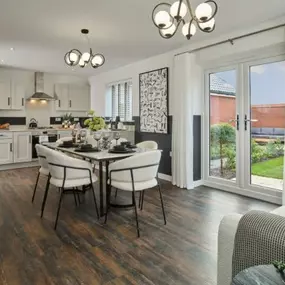 Photography of the kitchen / dining / family area interior of the Cringleford Heights Marlborough Show Home