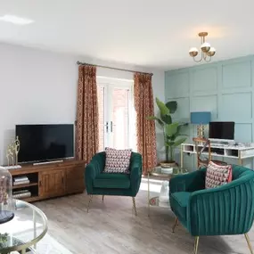 The Cranleigh show home living area interior at Potter's Grange