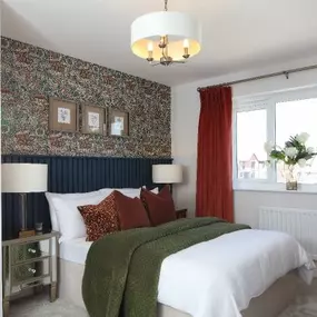 The Cranleigh show home main bedroom interior at Potter's Grange