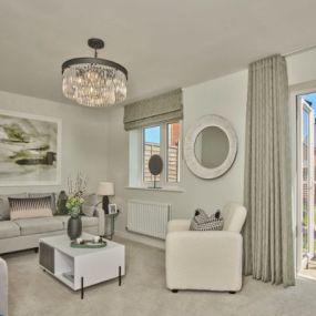 Photography of the living room interior of the Sevington Lakes Redgrave Show Home