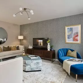 The Dorking show home living room interior at Claybourne