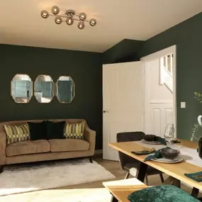 The Seaton show home living dining area interior at Sketchley Gardens