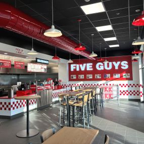 A photograph of the dining room ahead of the grand opening of the Five Guys at 1028 Marble Terrace Street in Hoover, Alabama.