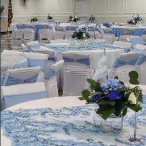 Front Street Banquet Hall light blue decor