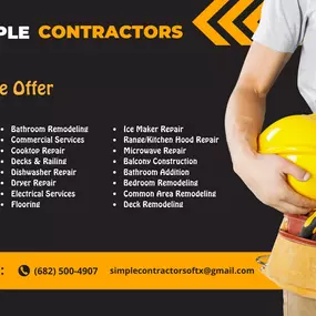 Looking for a reliable handyman near you? Simple Contractors is your go-to solution for all home repair and maintenance tasks in your area. Our local team is ready to assist with a wide range of services, providing prompt and efficient solutions to keep your home in top shape. Count on us for convenient and trustworthy handyman services right in your neighborhood.