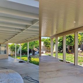 Replacing a wood cover with a solid Alumawood Laguna patio cover with lighting.