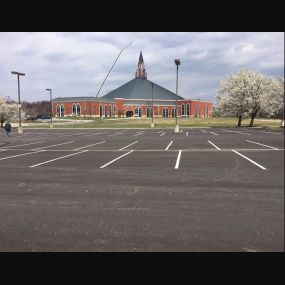 Freshly paved parking lot.