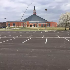 Freshly paved parking lot.