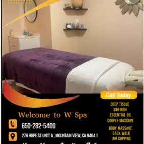 Our traditional full body massage in Mountain View, CA
includes a combination of different massage therapies like 
Swedish Massage, Deep Tissue,  Sports Massage,  Hot Oil Massage
at reasonable prices.