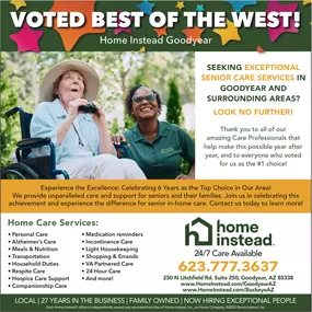 Home Instead - Home Care services of Goodyear, Buckeye, AZ Voted Best of the West 2025