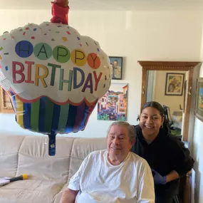Ray L and his caregiver on the morning of his Birthday!