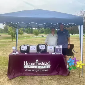 The home Instead information table about our services and our support of the Alzheimer's Association at the Quincy Area Chamber of Commerce golf tournament.