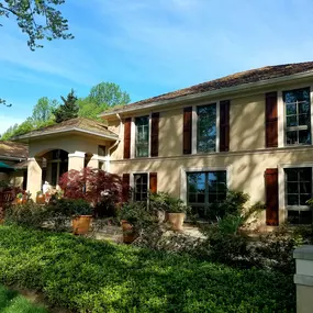 Newly stained and finished mahogany wood shutters on a beautiful home in
Oakton