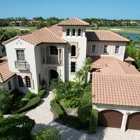 We recently completed this roof replacement in the lovely, gated community of Mirasol in Palm Beach Gardens.  This barrel roof tile is made by Eagle and the color is called Boca Cream.