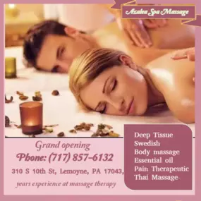 A couple's massage is just like any other massage service, 
but you and your partner receive the massage at the same time, 
on separate tables, and by two different massage therapists. 
The massage is generally offered in a private room on side-by-side massage tables.