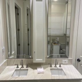 client had a very small space and wanted a double vanity. We made it happen.