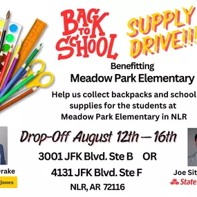 We need your help!
We are collecting school supplies to benefit Meadow Park Elementary!