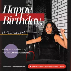 Happy Birthday to our outstanding Customer Service Representative, Dallas Motely! ???? Your dedication and hard work shine through every day. We hope your day is filled with joy and celebration.
Thank you to all of us at CMR Insurance for all that you do. Have a fantastic birthday, Dallas! ????????❤️