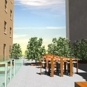 The rooftop deck at The One Atlantic Apartments offers a stylish escape with panoramic views.