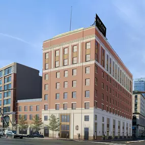 The One Atlantic Apartments present a striking modern presence from the street in Stamford, CT.
