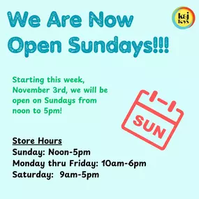 Starting this week, November 3rd, (through Christmas) we will be open on Sundays from noon to 5pm. Sunday afternoons are great times to bring your kids in to make their Birthday Buckets, Christmas Wishlists or to do just a little Christmas shopping! Come see us! #opensundays #christmasshopping