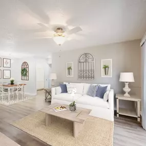 Modern living room with kitchen