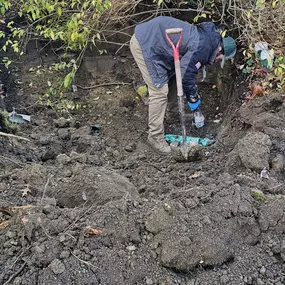 After extensive drain cleaning and a camera inspection, we discovered there was a break in this sanitary sewer. Our techs at Rogers Drain Solutions got right to work. The section was dug up and repaired in no time!