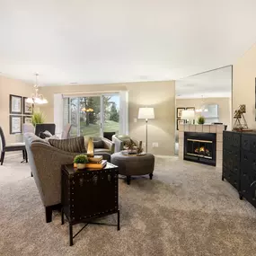 Living Room with a kitchen and a dining table at Amberly Apartments, West Bloomfield, 48322