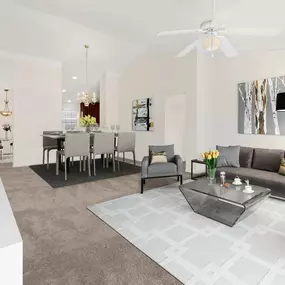 Living room and dining at Brandywine Apartments, West Bloomfield, MI, 48322