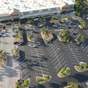 Birds eye view of freshly paved parking lot