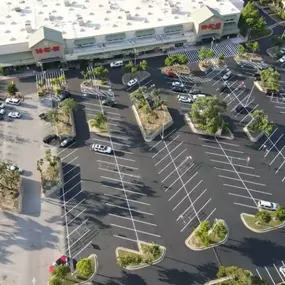 Birds eye view of freshly paved parking lot