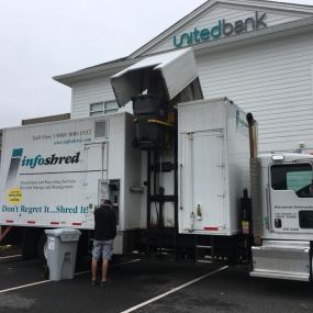 An Infoshred mobile shredding truck at United Bank