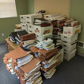 Boxes of files for one-time purge shredding