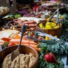 A combination of our charcuterie board, hummus trio and caponata crostini.