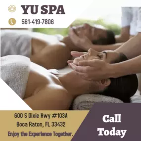 At YU SPA in Boca Raton, FL, we pride ourselves on offering exceptional couples bodywork services designed to promote relaxation and rejuvenation. Our team of highly skilled professionals is dedicated to providing a tranquil and luxurious spa experience for you and your loved one. With a focus on personalized care and attention to detail, we strive to create a serene environment where you can unwind and pamper yourselves. Choose YU SPA for a premium couples bodywork session that will leave you f