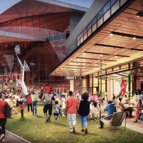 Rendering of The Center in Atlanta with direct access to State Farm Arena, home of the Atlanta Hawks