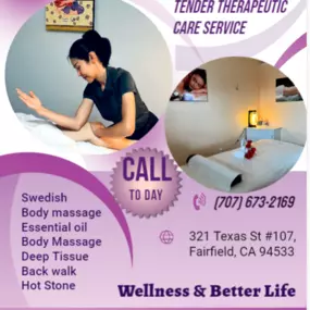 Massage techniques are commonly applied with hands, fingers, 
elbows, knees, forearms, feet, or a device. 
The purpose of massage is generally for the treatment of 
body stress or pain.