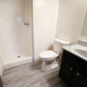 Bathroom with a toilet sink and a shower