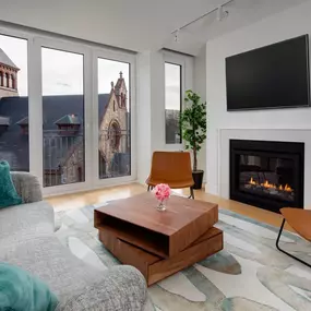 Living room with a view to the church