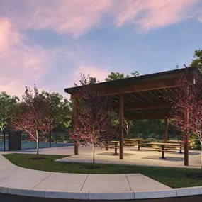 Community amenities include a pickleball court and shaded picnic tables